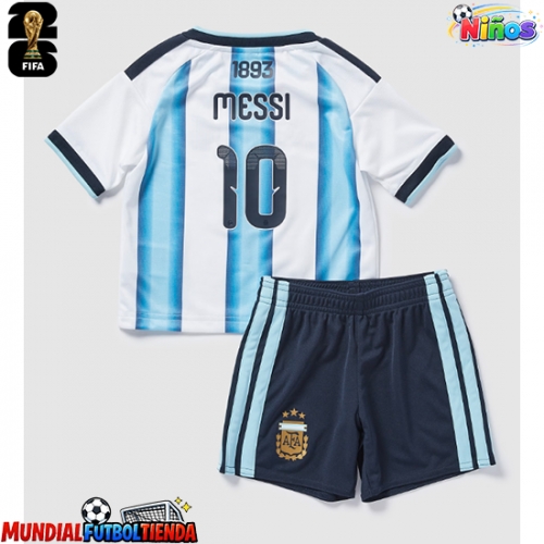 Camiseta Argentina Lionel Messi #10 Primera Equipación Replica Mundial 2026 para niños mangas cortas (+ Pantalones cortos)
